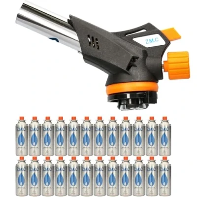Afbeelding van Z.M.C Gasbrander 1,3 kW + 24 x gaspatronen 227 g, flambeerbrander, temperatuur tot 1300 C, bunsenbrander, soldeerbrander met piëzo ontsteking, keukenbrander instelbare vlam, afvlamapparaat