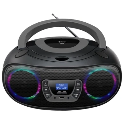 Afbeelding van Denver Draagbare DAB Radio CD Speler Kinderen Bluetooth Lichteffecten Boombox AUX FM TDB212GREY