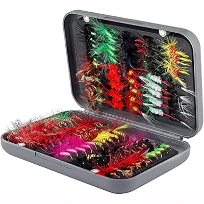 Afbeelding van ANCLLO 100Pcs Vliegvissen Kitten Lokt Droge Vliegen Assortiment Kit met Waterdichte Doos voor Forel Vissen