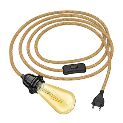 Afbeelding van ledscom.de Hennep snoer LEKA met stekker, schakelaar en E27 fitting, incl. lamp vintage retro goud extra warm wit 489lm