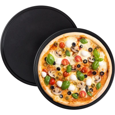 Afbeelding van Relaxdays 10x pizzaplaat antiaanbaklaag pizzavorm rond carbonstaal grijs