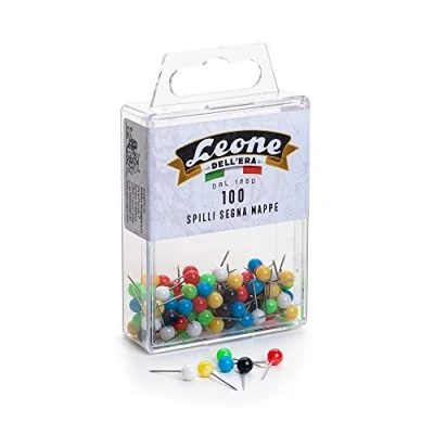Afbeelding van 100 spelden met gekleurde kunststof kop (0,60 x 17,2) Leone Dell&#039;Era Made in Italy