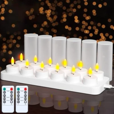 Afbeelding van EXTSUD 12 stuks led theelichtjes, oplaadbare theelichtjes met timer en laadstation, elektrische kaarsen, flikkerende vlamloze kaarsen voor Halloween, Kerstmis, tafeldecoratie