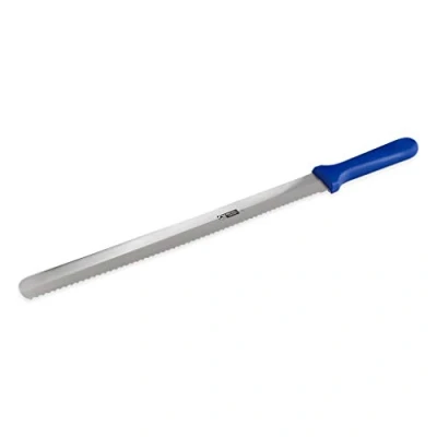 Afbeelding van thermohauser Bakkersmes (staal, roestvrij), dubbelzijdige golven en vlak geslepen, met blauwe kunststof handgreep, lemmet 36 cm