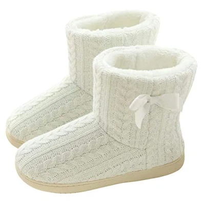 Afbeelding van Rojeam Warme winterpantoffels voor dames en heren, gevoerde pantoffels, slipvaste laarzen, Crème Wit, 36/37 EU
