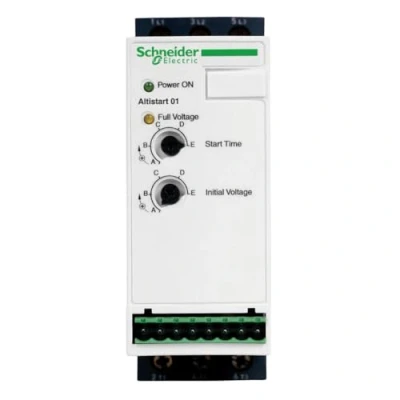 Afbeelding van Schneider electric altistart 01 softstarter 1f 110 230v 1 1kw 3f 480v 4kw 9a bij 40 graden gestuurde fase ats01n109ft