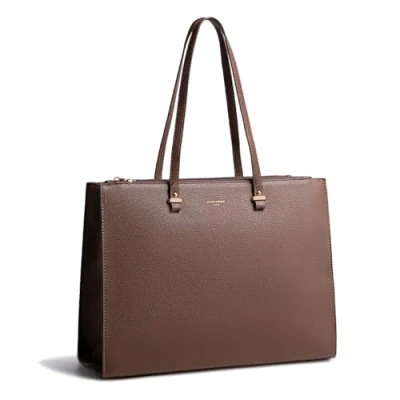 Afbeelding van David Jones Handtas voor dames, grote maat XL schoudertas middelbare school, werk, zakelijk, formaat A4 tas van kunstleer, shopper, handvat, lange laptoptas, Bruin, One Size