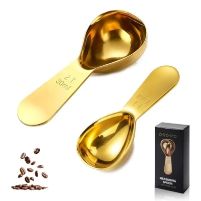 Afbeelding van 2 stuks koffiemaatlepels, roestvrijstalen doseerlepel, maatlepel met kort dik handvat, theelepel maatlepels, voor koffie, thee, suiker, bloem (15 ml, 30 ml)