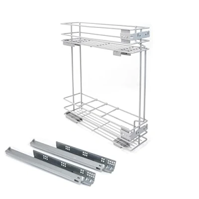 Afbeelding van Emuca Flessenrek uitschuifbaar Supra met zachte sluiting, Module 150mm, Grijs metallic geschilderd, Staal