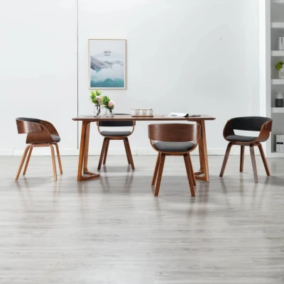 Afbeelding van Eetkamerstoelen 4 st gebogen hout en stof grijs
