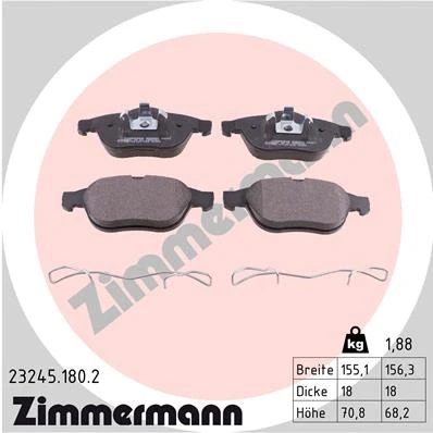 Afbeelding van ZIMMERMANN 23245.180.2 Remblokkenset Foto komt overeen Met de leveringsomvang, veer RENAULT: LAGUNA 2, 2 Grandtour
