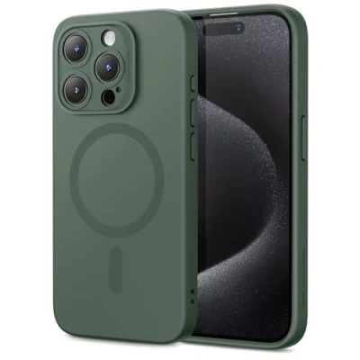 Afbeelding van ESR Hoesje voor iPhone 15 Pro Max, compatibel met MagSafe, ondersteunt magnetisch opladen, dunne telefoonhoes van vloeibare siliconen, schokabsorberende case, scherm en camerabescherming,