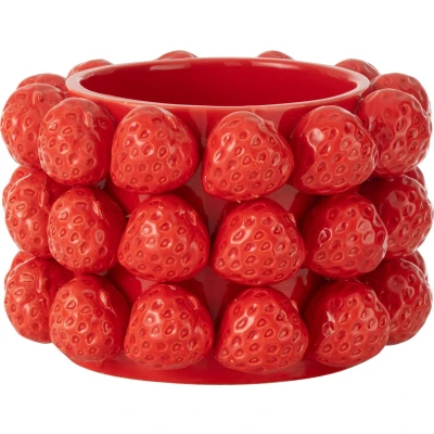 Afbeelding van J Line Bloempot Aardbeien Keramiek Rood Medium