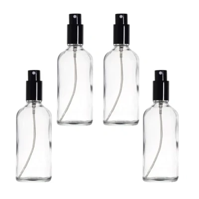 Afbeelding van Yizhao Transparant Glass Spray Bottle 100ml, met Kleine Fijne Nevelspray, Metalen Dop, Navulbaar voor Essentiële Olie, Reizen, Schoonmaken, Parfum, Aromatherapie, Make up 4 Stuks