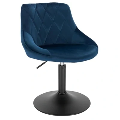 Afbeelding van WOLTU Verstelbare kruk, stoel, werkkruk, bureaukruk, make upkruk met rugleuning van fluweel en metaal, in hoogte verstelbaar, draaibaar, zitting 42 58 cm hoog, blauw, BH242bl 1