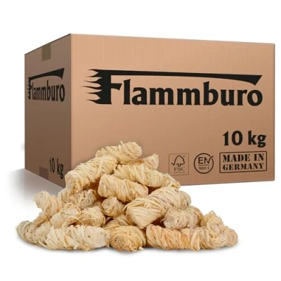 Afbeelding van FLAMMBURO eco aanmaakwol (10 kg) ca. 800 stuks, ook als (3 kg+5 kg+15 kg), ecologische barbecueaansteker, openhaardaansteker, kachelaansteker, houtwol, aanmaakblokjes