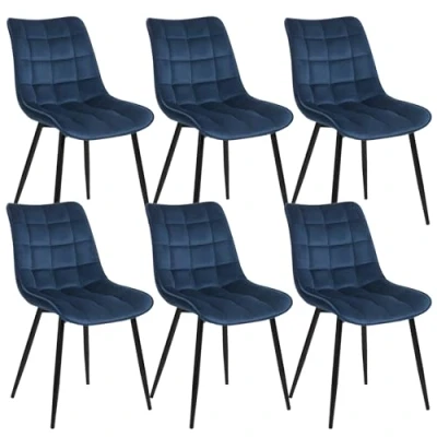 Afbeelding van WOLTU 6X eetkamerstoel modern design stoel goed gewatteerde fluwelen zitting metalen frame, donkergroen, BH142dgn 6