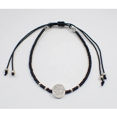 Afbeelding van Armband Miyuki glanzendzwart met symbool tree of life levensboom