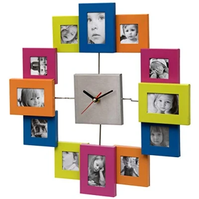 Afbeelding van Unity wandklok, wijzerplaat met 12 fotolijsten, meerkleurig, 39 cm