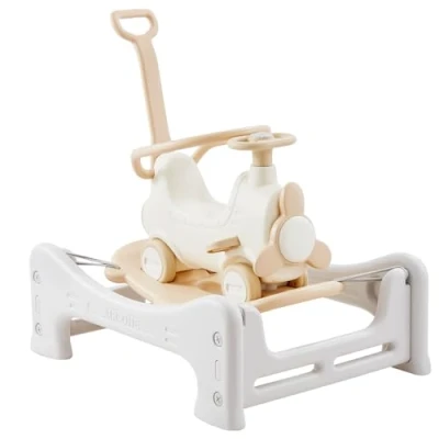 Afbeelding van VEVOR 5 in 1 hobbelpaard voor peuters 3 jaar Baby met trampoline, afneembaar balansbord, duwhandvat en 4 gladde wielen, ondersteunt tot 36 kg, kinderspel