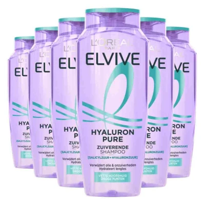 Afbeelding van L&#039;Oréal Paris Elvive Hyaluron Pure Zuiverende Shampoo voor een vette hoofdhuid en droge punten met hyaluronzuur salicylzuur 6x 250 ml