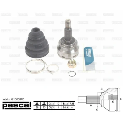 Afbeelding van Homokineet reparatie set, aandrijfas PASCAL G15058PC