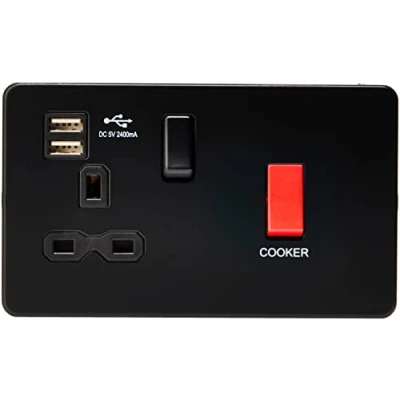 Afbeelding van Knightsbridge SFR8333UMBB Screwless fornuisschakelaar / 13A stopcontact/dual USB, mat zwart