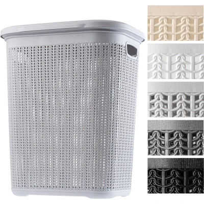Afbeelding van KADAX Wasmand, 50L, multifunctionele wasmand met deksel lichte wasverzamelaar, wassorteerder van kunststof, voor badkamer, vuile kleding, speelgoed, Grijs