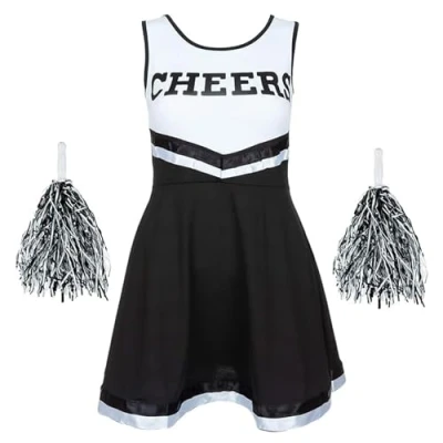 Afbeelding van Cheerleader kostuum voor meisjes, jurk met pompons, Halloween en kostuumfeesten, carnavalskostuum