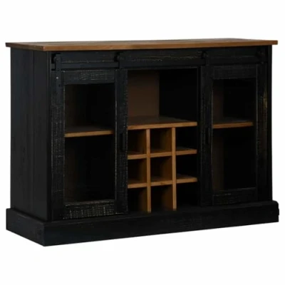 Afbeelding van vidaXL Dressoir HALDEN 2 schuifdeuren 112x40x80 cm massief hout zwart