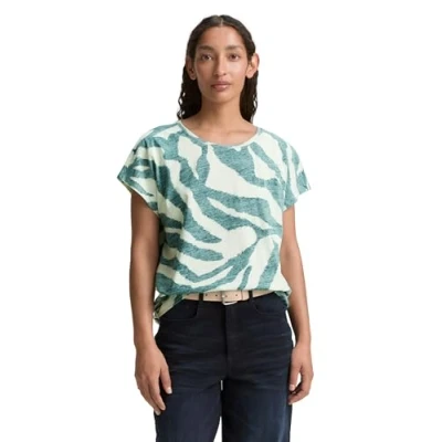 Afbeelding van TOM Tailor Inside Printed Tshirt print, Dames, Maat: Large, Teal