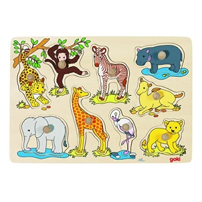 Afbeelding van Goki Houten Noppenpuzzel Wilde Dieren, 9dlg.