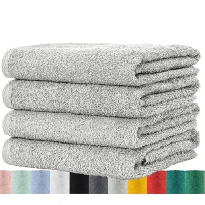 Afbeelding van BaSaTex Set van 4 badstoffen handdoeken, 50 x 100 cm, 100% katoen, stuks, grijs
