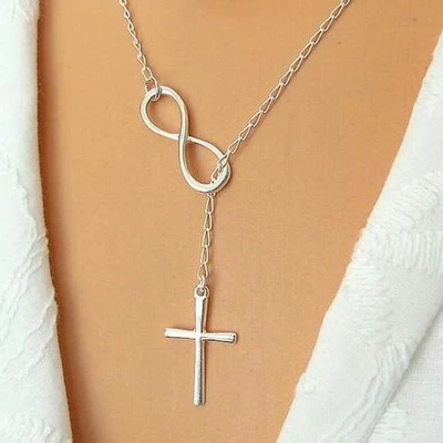 Afbeelding van Ketting met infinity en kruisje zilverkleurig