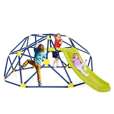 Afbeelding van COSTWAY Klimkoepel en Speelset, Geometrische Koepel met Glijbaan, Draagvermogen van 180 KG, Speeltuin voor Kinderen 3 tot 10 Jaar, Ideaal Gym, Achtertuin, Tuin, Park