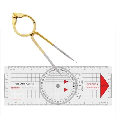 Afbeelding van Liquidraw Portland Course Plotter Navigatie Divider Kit Marine Zeilen Nautische Gradenboog Eenhandige Rechte Massief Messing 8 inch