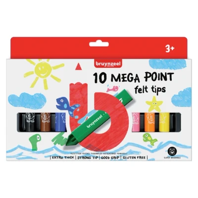 Afbeelding van Viltstift Bruynzeel Kids mega point blister à 10 stuks assorti