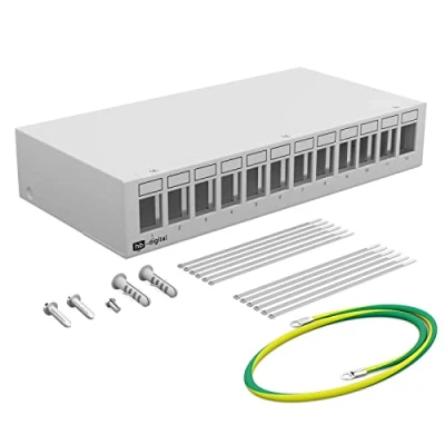 Afbeelding van HB DIGITAL 12 poorts patchpaneel behuizing voor Keystone Module: RJ45 bus, RJ11 socket, IEC mannelijk/vrouwelijk, F connector, USB C A BF/AF, HDMI, poolklem schroefdraadbus BNZ, RCA connector