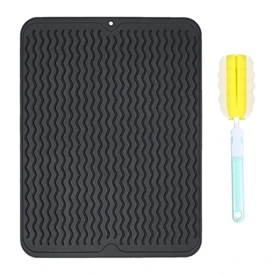 Afbeelding van FOSER afdruipmat van siliconen, 40 cm x 30 cm, voor servies met reinigingsborstel, hittebestendig, antislip en geurneutraal