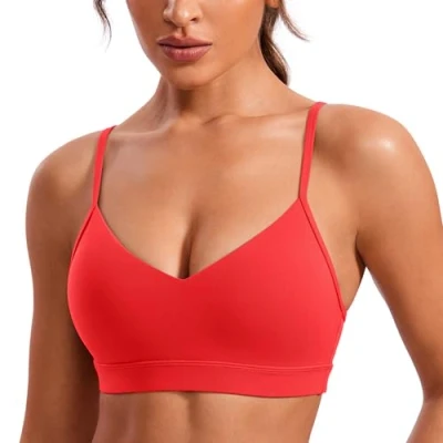 Afbeelding van CRZ YOGA Butterluxe V hals sportbeha&#039;s voor dames Verstelbare dunne bandjes Gevoerde yogatop Basic draadloze camisole Diep rood S