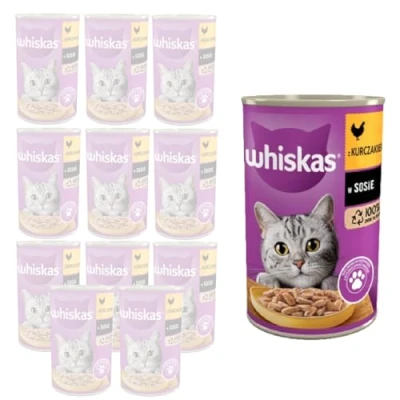 Afbeelding van Whiskas Kattenvoer, natvoer Adult 1+ met kip in saus, 12 blikjes (12 x 400 g)