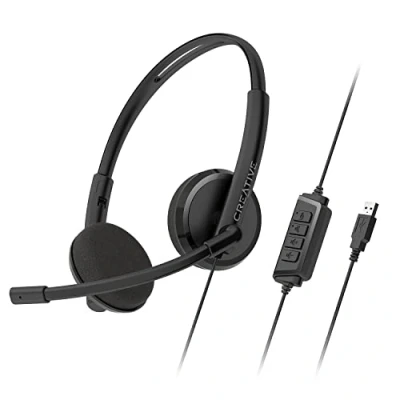 Afbeelding van Creative HS 220 USB on ear headset met ruisonderdrukkende condensatorboommicrofoon, inline microfoon dempen/volumeregeling, plug and play voor videogesprekken