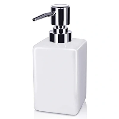 Afbeelding van Zeepdispenser, 320 ml keramische vierkante klassieke zeep en lotionpompdispenser voor keuken badkamer wasruimte hervulbare shampoo handzeep etherische olie (wit)