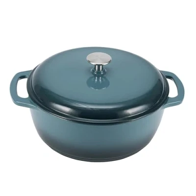 Afbeelding van Amazon Basics Braadpan, gietijzer, geëmailleerd, rond, met deksel, 6,9 liter, grijs