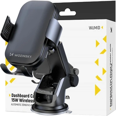 Afbeelding van Wozinsky WUMID telefoonhouder met 15W inductieve oplader voor autodashboard zwart