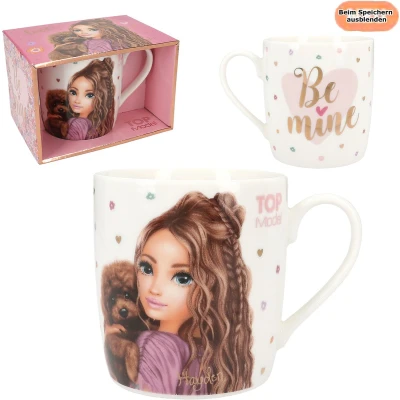 Afbeelding van Depesche 13067 TopModel bloemenbeker in wit, met hondenmotief, bloemenpatroon en spreuk, porseleinen drinkbeker handvat, inhoud ca. 300 ml, meerkleurig