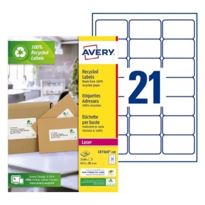 Afbeelding van Etiket Avery LR7160 100 63.5x38.1mm recycled wit 2100stuks