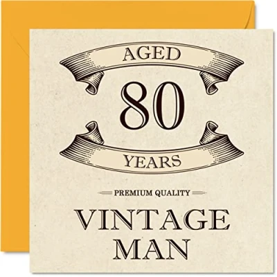 Afbeelding van Vintage 80e verjaardagskaarten voor mannen 80 jaar oud leuke verjaardagskaart opa vader echtgenoot oom broer wenskaarten 145 mm x wenskaarten,