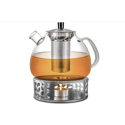 Afbeelding van Theepot glas met theepotwarmer set in geschenkverpakking 1.5 liter Houdt lang warm Vaatwasmachinebestendig