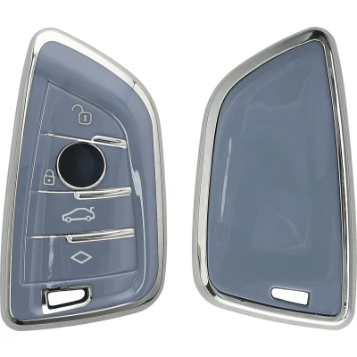 Afbeelding van kwmobile autosleutel hoesje geschikt voor BMW 3 knops Smart Key hoes TPU behuizing Beschermende auto sleutel case Sleuteletui in blauw / zilver
